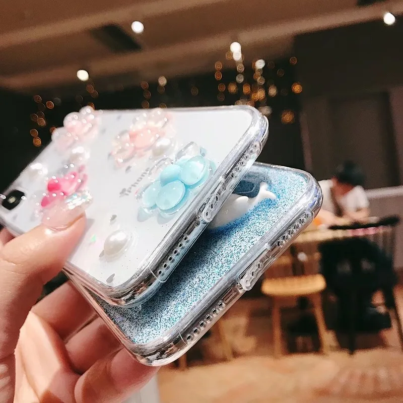 3D Epoxy Phone Case for IPhone X 7 6 XS 6S XR MAX 8 Glitter Transparent Soft TPU Cover Plus |