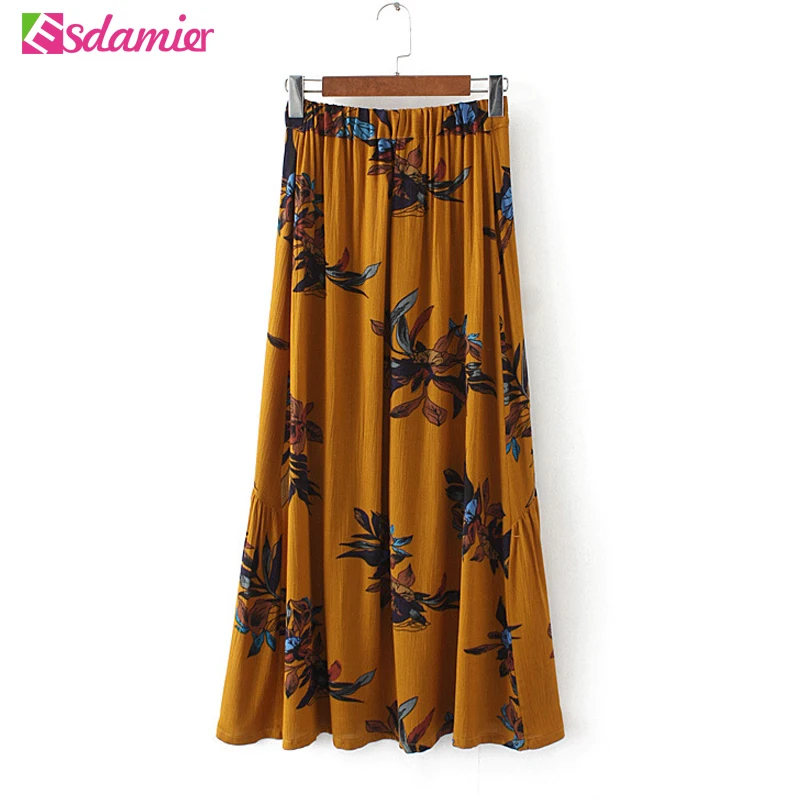 Женская длинная юбка с принтом Boho летняя винтажная пляжная высокой талией и