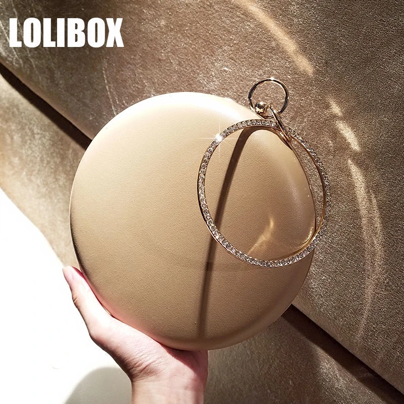 LOLIBOX женские сумки с металлическим кольцом и алмазной ручкой круглые вечерние