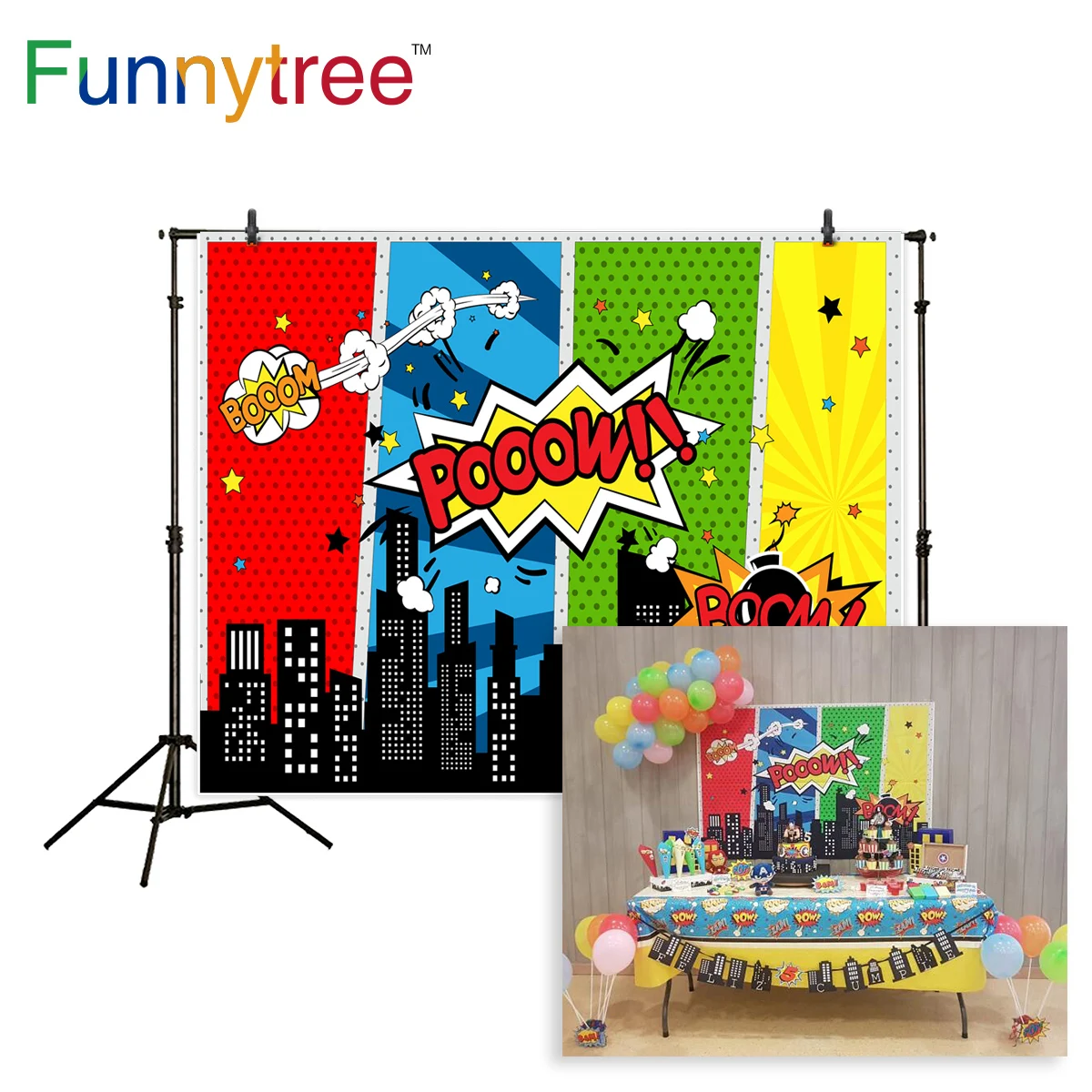 Фон Funnytree для студийной фотосъемки на день рождения супергерой комикс город