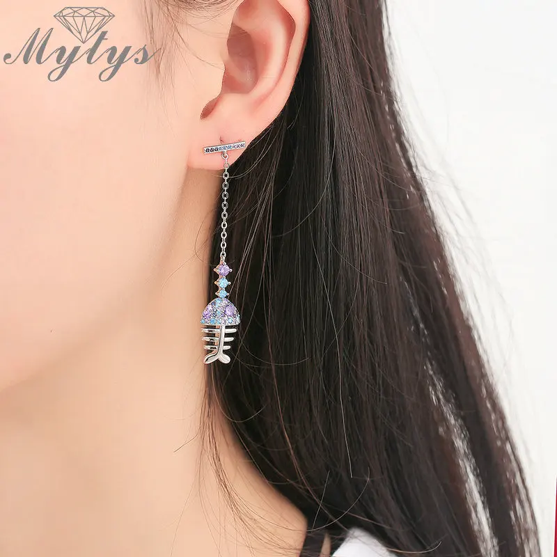 Серьги Mytys из серебра 925 пробы модные летние серьги высокого качества с цветным