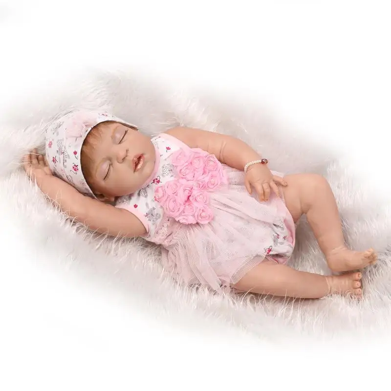 

22inch Full 100-reborn-babies girl Dolls With Closed Eyes Baby reborn Dolls Toy Kids Gift boneca reborn realista Brinquedo