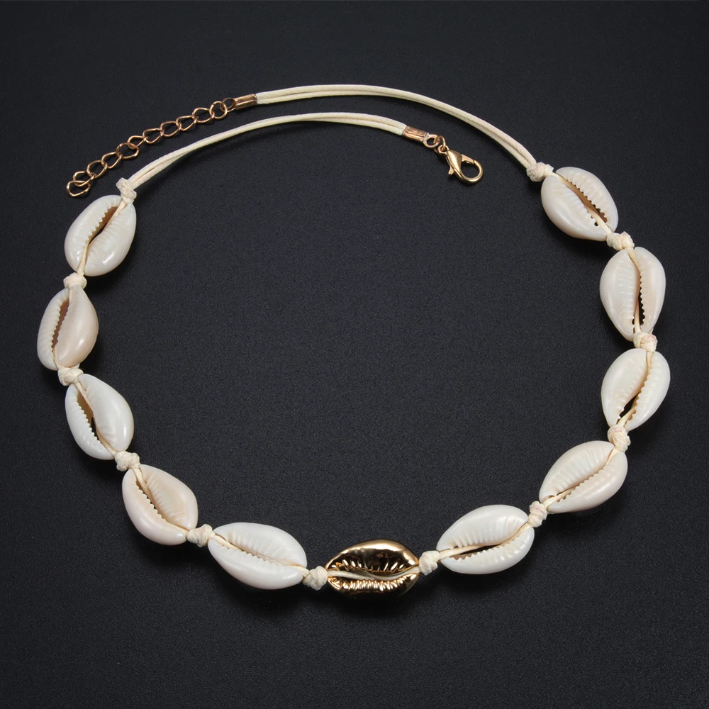 shshd Модное ожерелье из раковины моллюсков Черная белая веревочная цепь