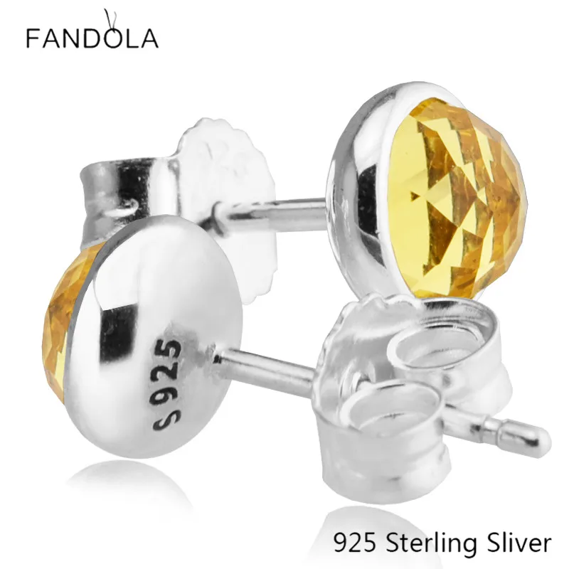 Женские серьги гвоздики из серебра 925 пробы с цитрином|stud earrings| |