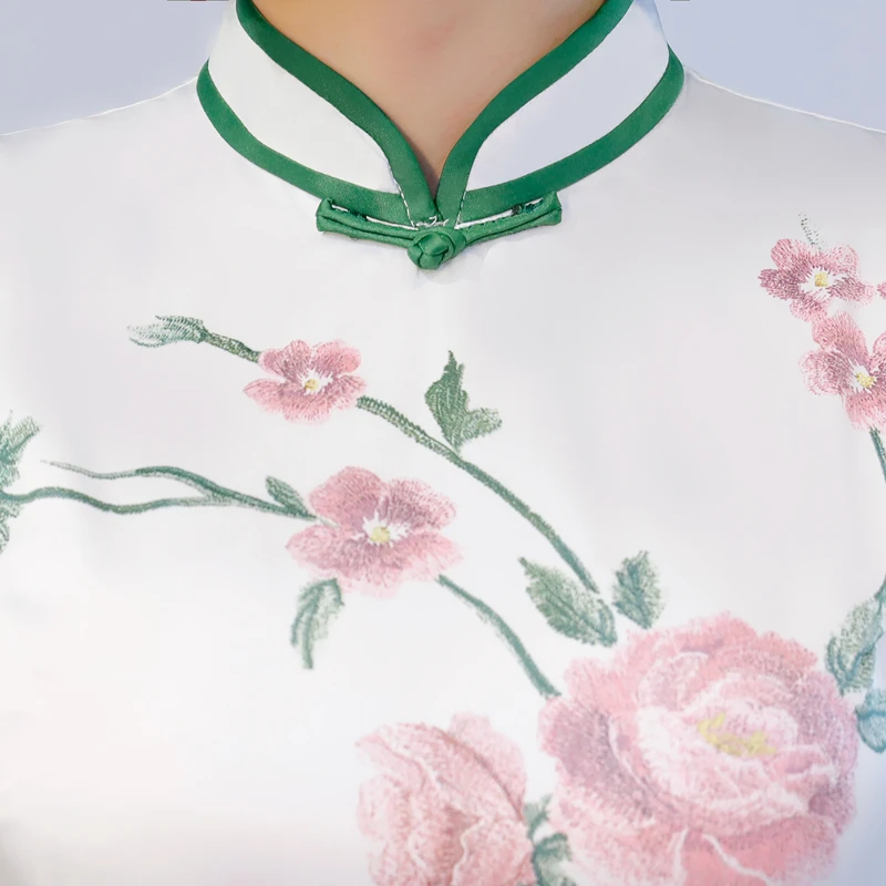 

2019 Long Cheongsam Vintage Chinese style Mandarin Collar Dress Womens Summer Rayon Qipao Slim Party Dresses Vestido S-XXL