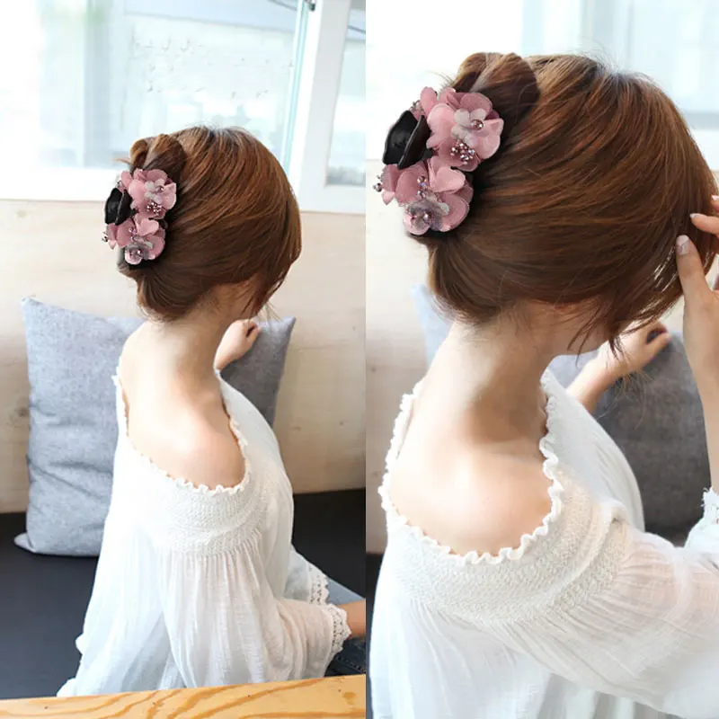 Женский элегантный шифоновый розовый бант заколка для волос в южнокорейском