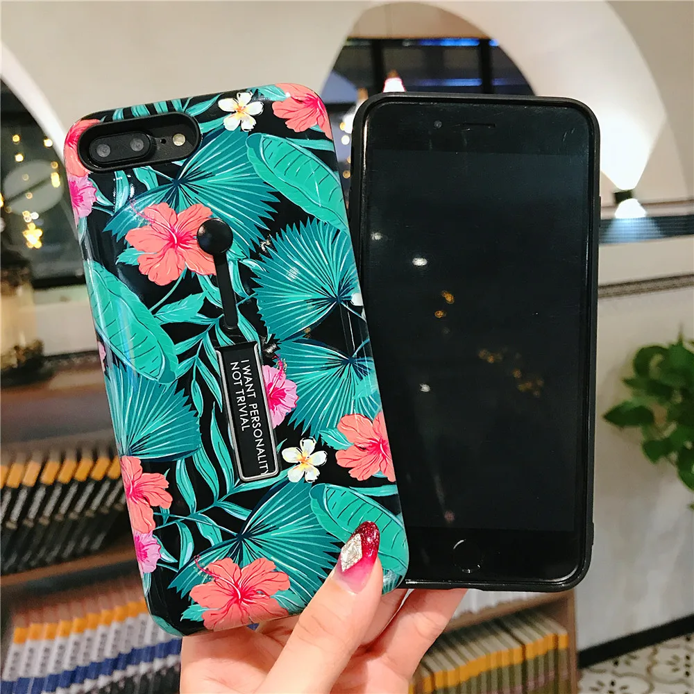 For Apple iPhone X XS MAX Classic Retro Flower Leaf Silicone Ring Phone Cases 6 6s 7 8 Plus Hide Stand Holder Cover |