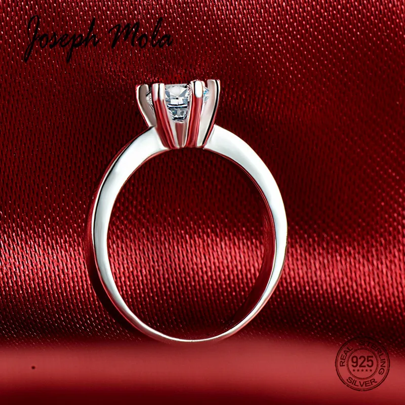 Joseph Mola 100% Серебро 925 кольцо 6 мм круглый кубический цирконий кристалл для женщин
