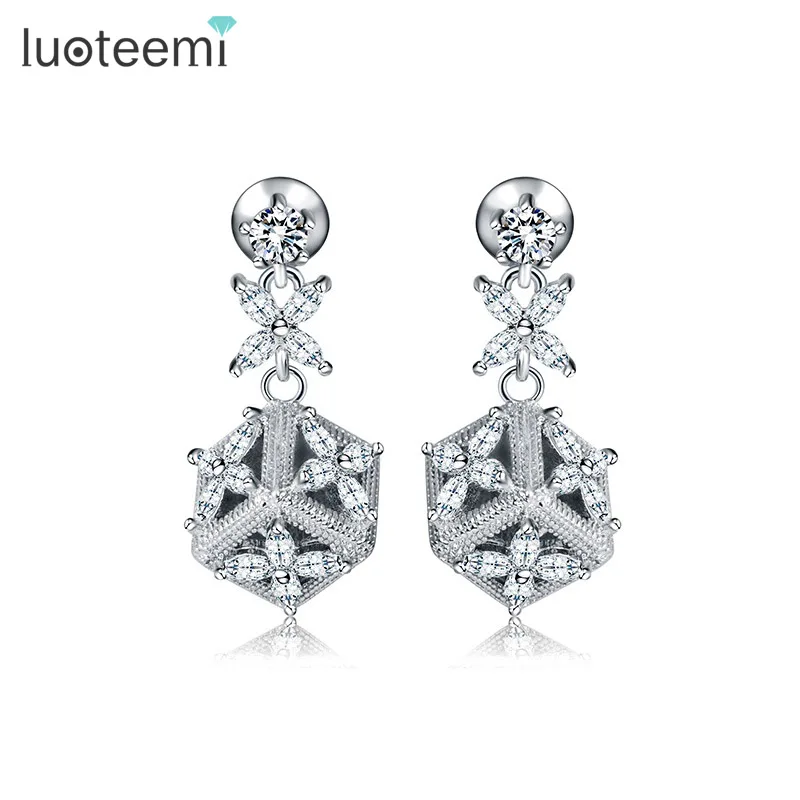 LUOTEEMI 2016 роскошные женские серьги гвоздики в Корейском стиле с фианитом и