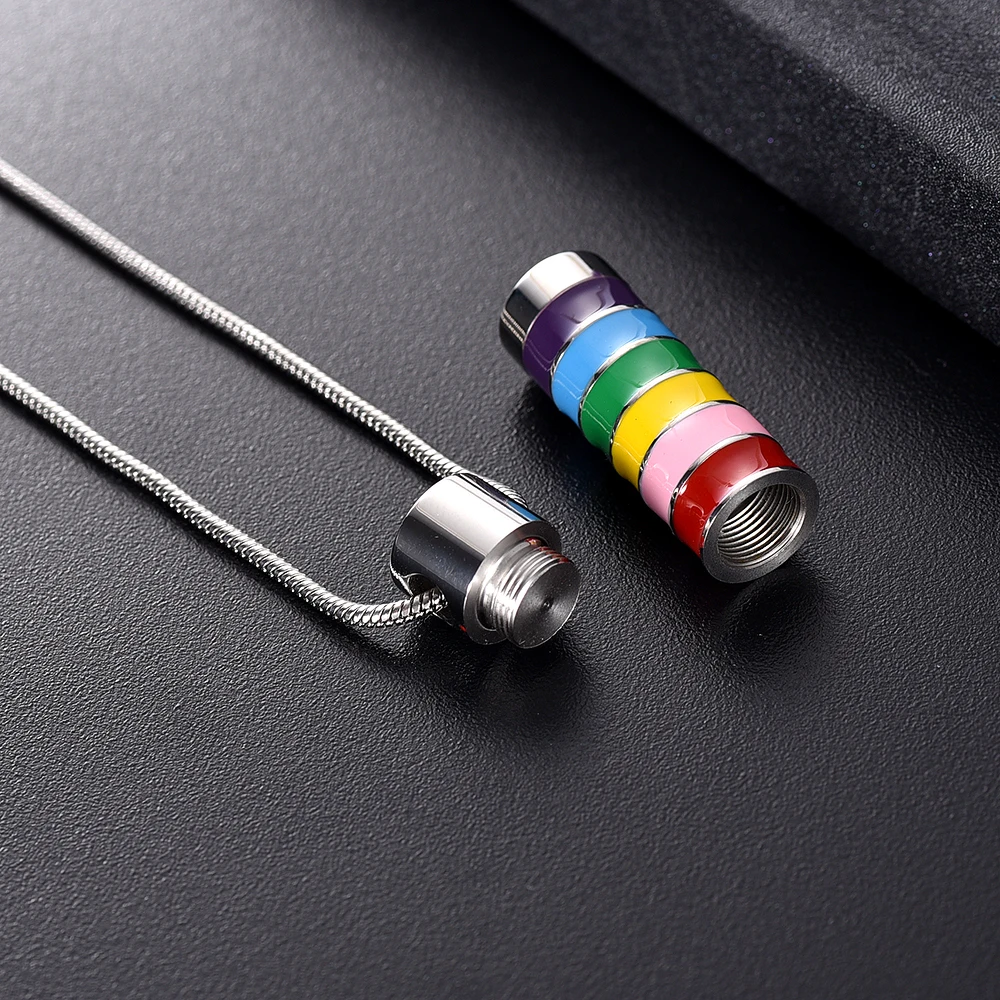 K11934 Rainbow Cylinder Tube Cremation Jewelry for Ashes Pendant Holder Urns Stainless Steel Memorial Necklace Men/Women | Украшения и