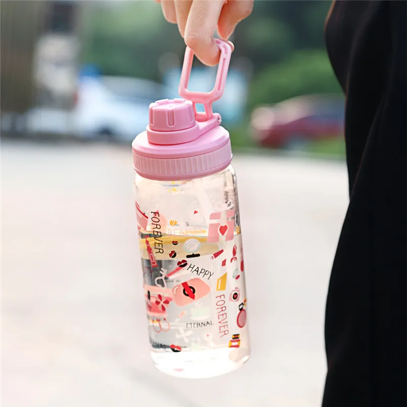 ONEISALL стеклянная бутылка для воды с милым мультяшным принтом с соломинкой портативная детская и Женская посуда для напитков 500 мл My Sports бутылки для воды