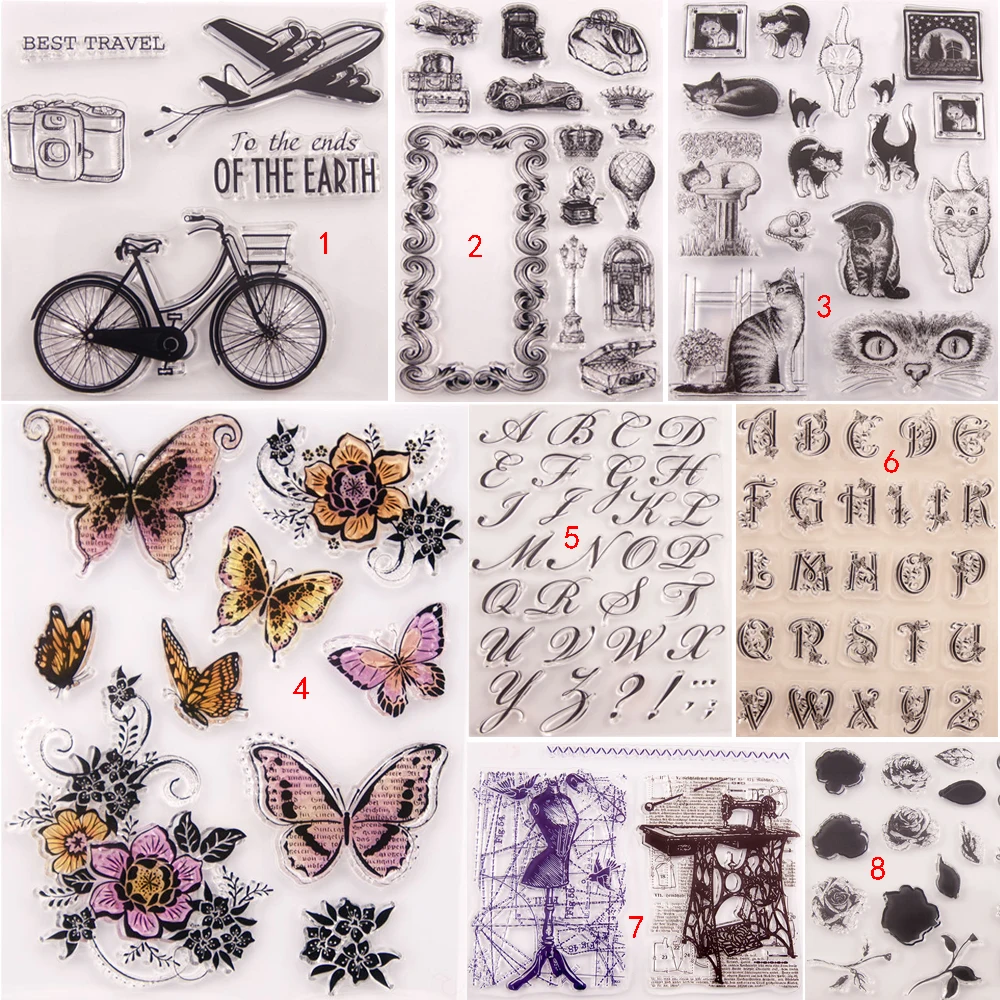 Велосипед самолет ностальгия кошка прозрачные силиконовые штампы Сделай Сам