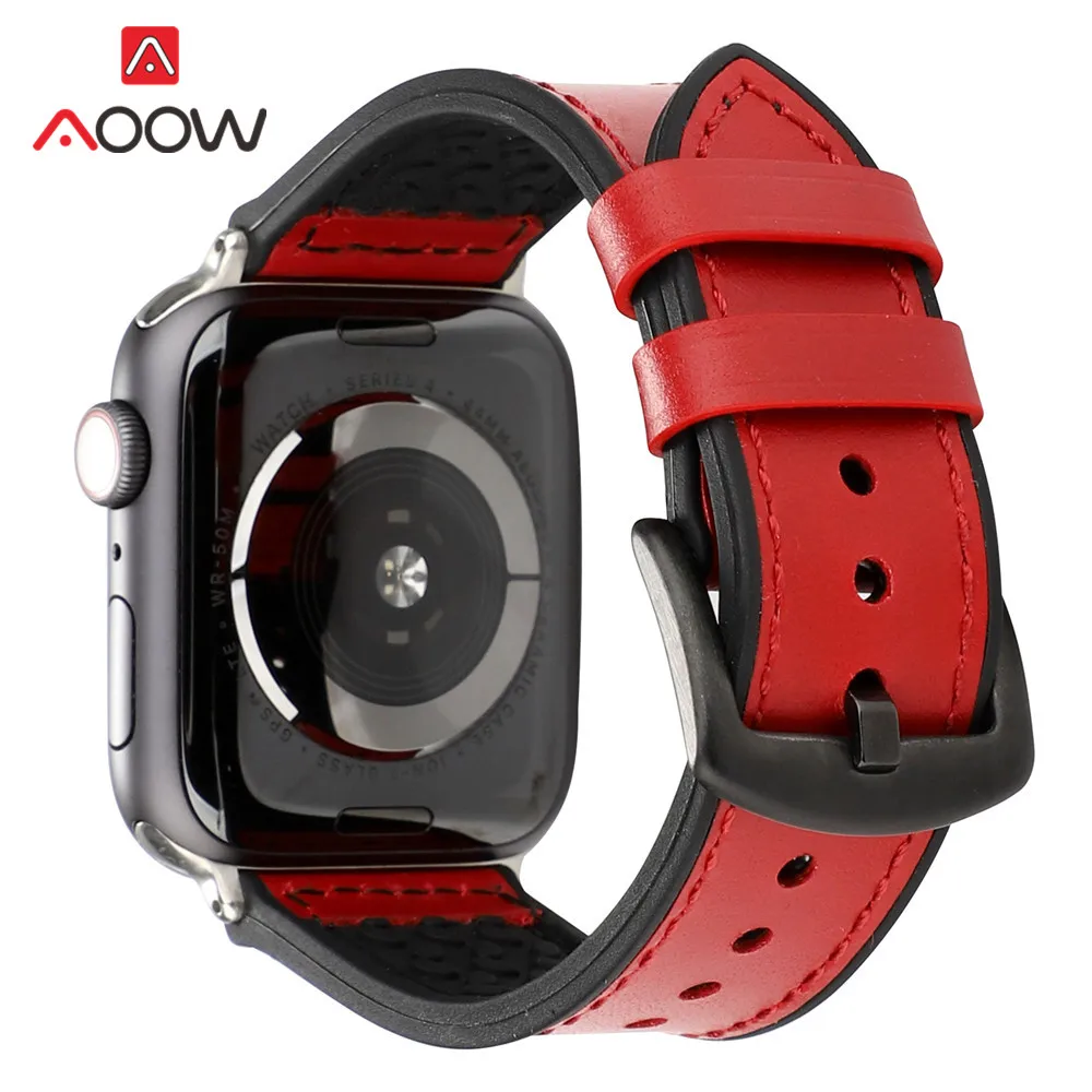 Резиновый кожаный ремешок для часов Apple Watch 40 мм 44 мм 38 42 красная черная пряжка мужской женский спортивный браслет ремешок для iwatch 1 2 3 4