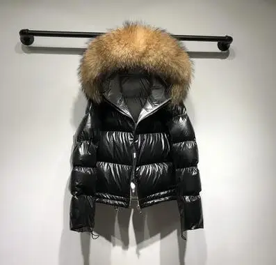 black coat brown fur Зимнее пальто из натурального меха енота, Женская Толстая теплая пуховая парка с капюшоном, женский пуховик на белом утином пуху, водонепроницаемая Свободная куртка - Цвет: black coat brown fur