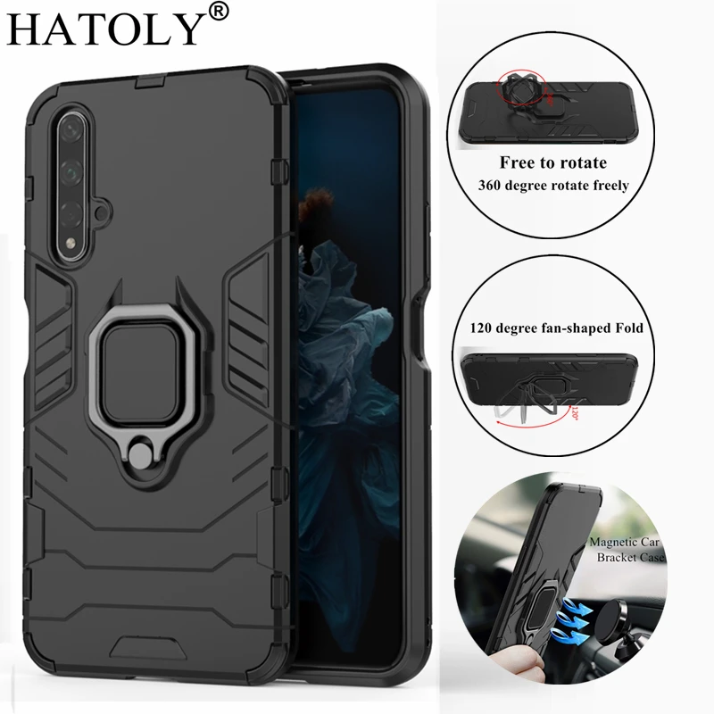 

HATOLY For Huawei Honor 20 Case Honor 20 Cover Magnetic Suction Ring Bracket Cases Silicone Hard Armor Cover for Huawei Honor 20