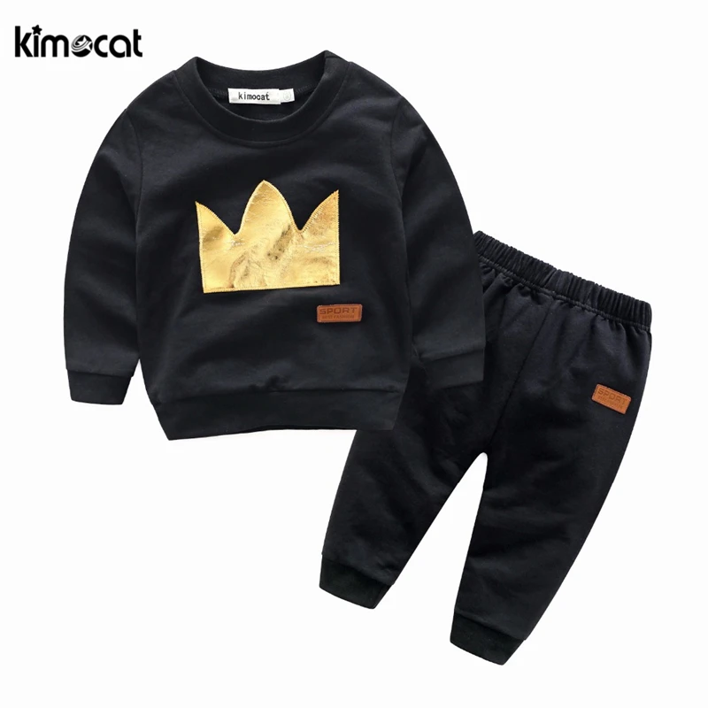 

Kimocat spring and autumn sweater suit long sleeve sweater+pants Crown printing sport set baby boy clothes casual baby clothing