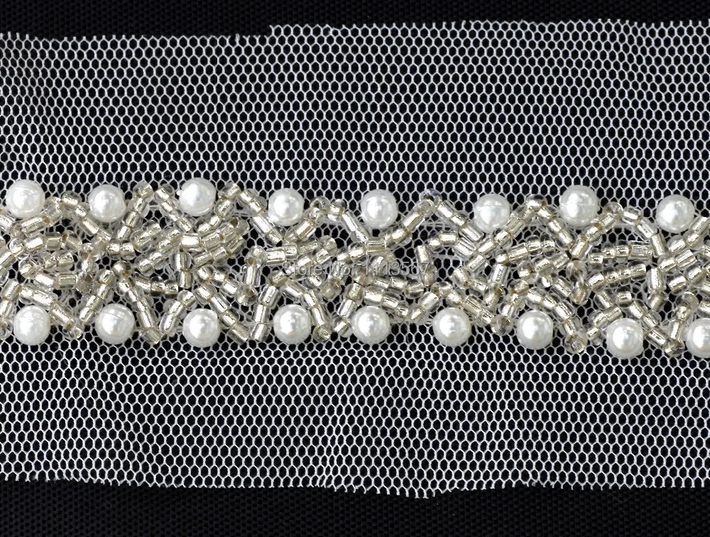 5 ярдов белый искусственный жемчуг стразы плетеная кружевная лента украшенная