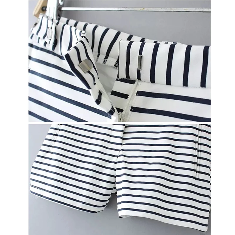 2017 Для женщин мода Бермуды Шорты для эластичный пояс черный в полоску лозы летние