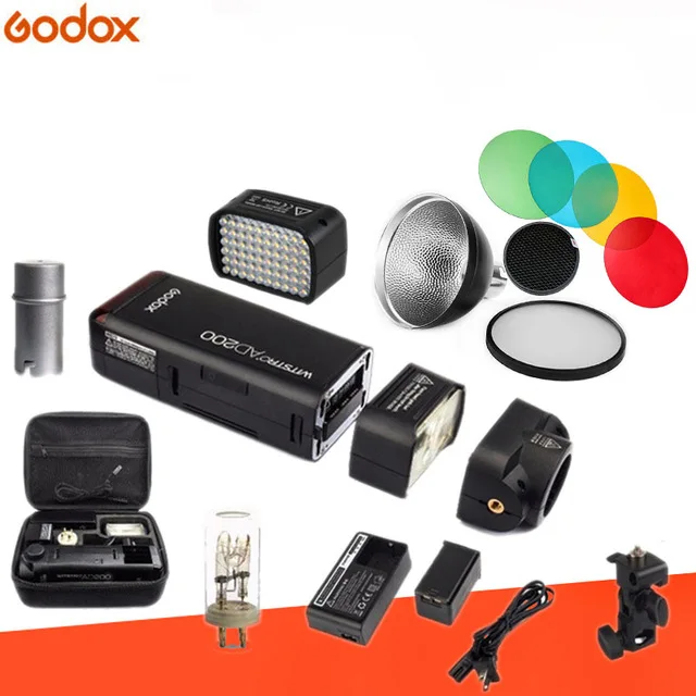 AD200 Godox AD200 комплект карманной вспышки стробоскоп 1/8000 HSS беспроводной монолайт 2900 мАч литиму батарея и голые лампы триггер комплект опционально - Цвет: AD200