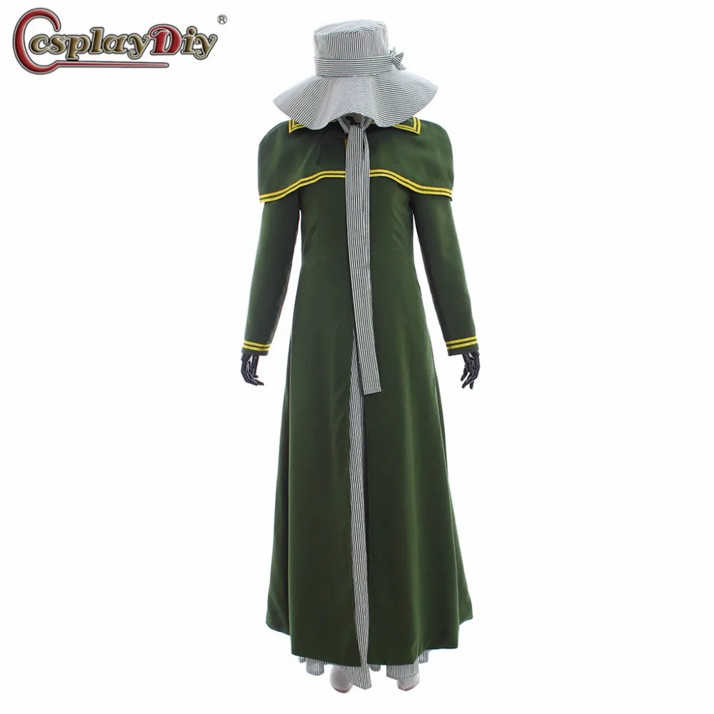 

Cosplaydiy Musical Les Miserables Cosplay Fantine Costume Women Green Overcoat Striped Dress With Hat Maiden Theatre Outfits