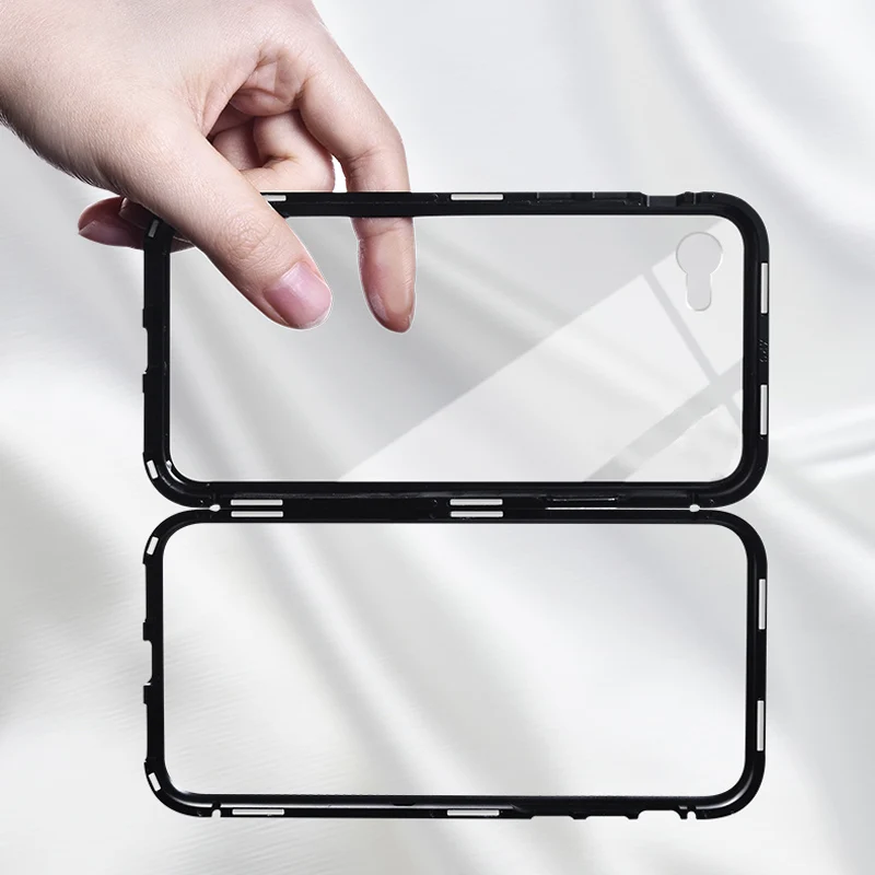 Luxury Brand Magnetic Metal 360 Degree Magnet Glass Couple Phone Case For iPhone 6 6S 7 8 Plus X 10 XS XR MAX Back Cover Coque |