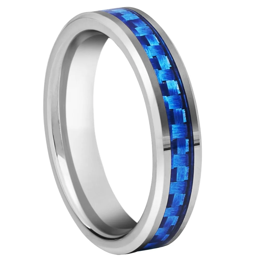 Кольцо из вольфрама с синей вставкой углеродного волокна 4 мм|set rings for women|set