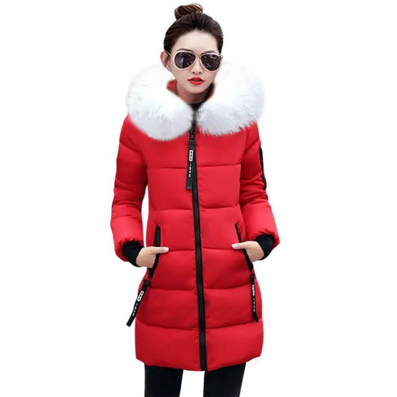 Fake Fox Fur Winter Collar Jacket Women Parka Coat Plus Size Female Long Warm Hooded Snow Wear Wadded Padded Lady | Женская одежда