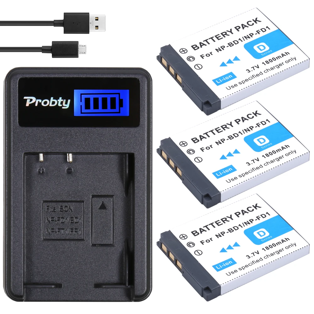 Зарядное устройство Probty NP-BD1 NP BD1 3 шт. для Sony Cybershot DSC-T2 DSC-G3 DSC-T70 DSC-T75 DSC-T77 DSC-T200 DSC-T300 T900