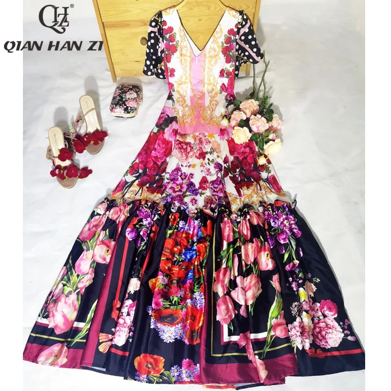Цянь Хан Zi новейшие дизайнерские модное Макси платье Runway женское с v-образным