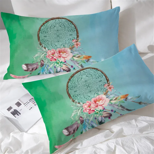 BlessLiving Big Dreamcatcher Pillow Case Bohemian Feather and Flower Sleeping Pillow Covers Ethic Decorative Pillowcase 2-Piece 5