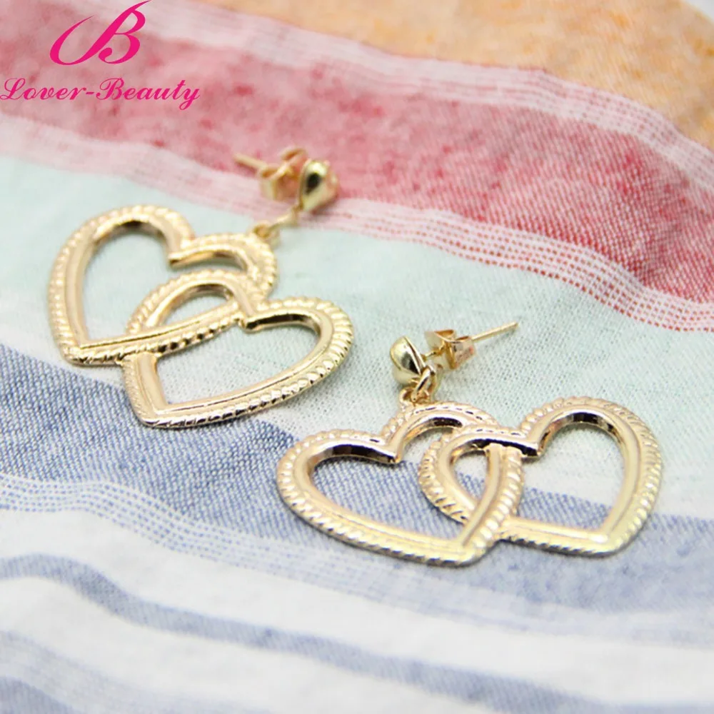 Lover Beauty New Hollow Heart Double Sweet Gold Love Earrings Orecchini Brincos Pendientes Oorbellen Women Gifts Jewelry -D | Украшения и