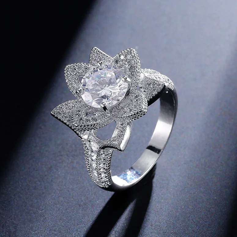 Роскошный изысканный цветок инкрустированные кубический циркон кольца для