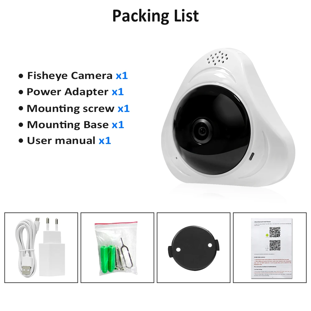 Камера видеонаблюдения Hiseeu HD Wi Fi панорамная с углом обзора 360 градусов VR рыбий
