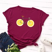 100 cotton women summer t shirts cartoon bike lemon casual printed clothes graphic tshirt top crew neck short sleevetee t shirt