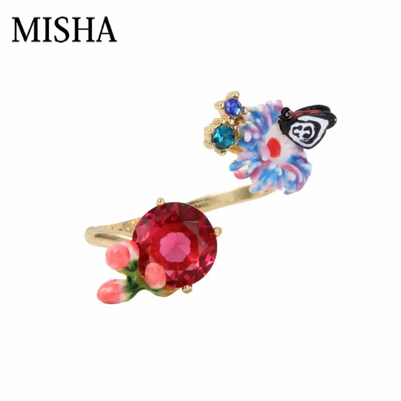 MISHA, Модные Ювелирные наборы для женщин, кольца, подвески, эмалированная глазурь, Бабочка, ожерелье, имитация драгоценных камней, шикарные серьги, свадебные наборы 730 - Окраска металла: Rings