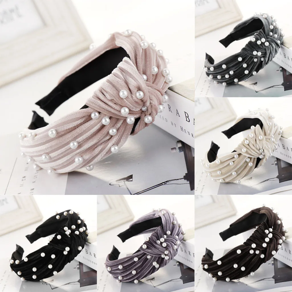 Модная бархатная повязка для волос с бантом и бисером, Женская повязка на голову, повязка для волос для девочек, аксессуары@ 1