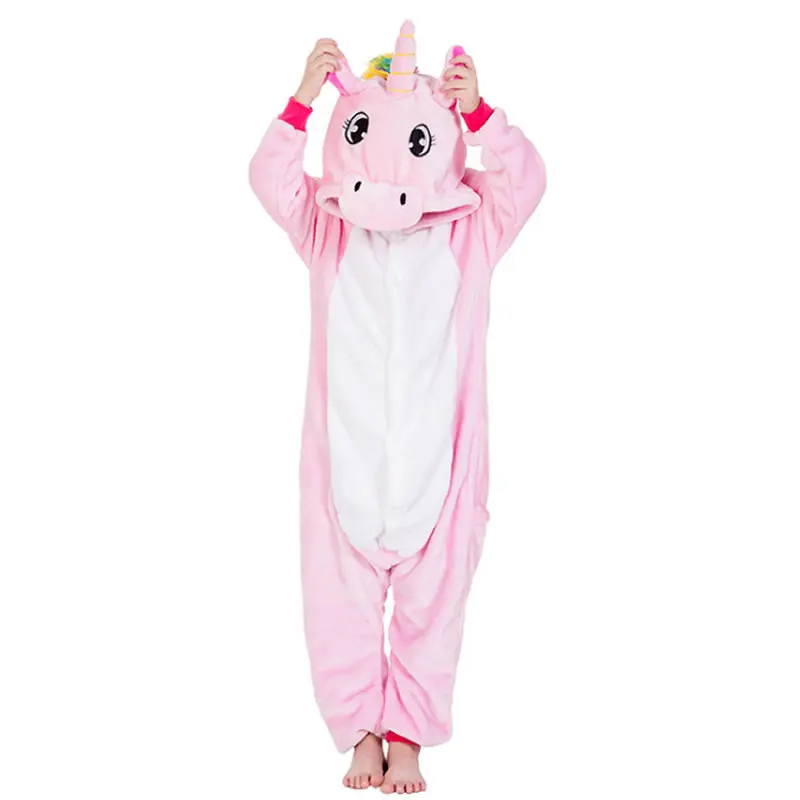 Pink Tianma Детские пижамы с изображением Льва, лося, единорога, аниме, панды, комбинезон, Детский костюм, одежда для сна для мальчиков, зимняя детская пижама с рисунком единорога - Цвет: Pink Tianma