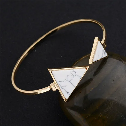 white triangle MESTILO Модные золотые пластины черный белый геометрический треугольник открытый манжета браслет панка искусственный мрамор каменные браслеты из Индии - Окраска металла: white triangle
