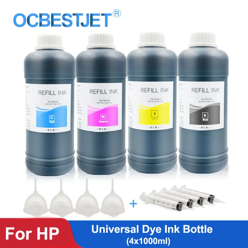 

4x1000ml Refill Dye Ink For HP 21 22 178 655 364 711 920 932 950 951 952 953 954 955 970 8600 8610 Printer Ink Dye Ink For HP