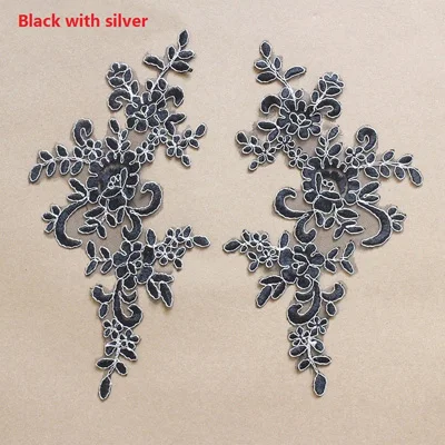 Black with silver 10 шт 25*12,5 см вышитая кружевная аппликация с кружевной отделкой для DIY свадебного платья много цветов на выбор - Цвет: Black with silver