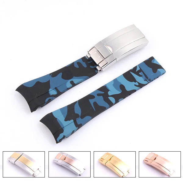 camo blue 20mm Камуфляжный, силиконовый ремешок для мужских часов, аксессуары для подводных лодок, водонепроницаемый 20 мм резиновый ремешок для часов с пряжкой, diver oyster - Цвет ремешка: camo blue 20mm