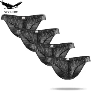 Трусы-брифы мужские 4 шт.лот, пикантное нижнее белье, мягкие трусы