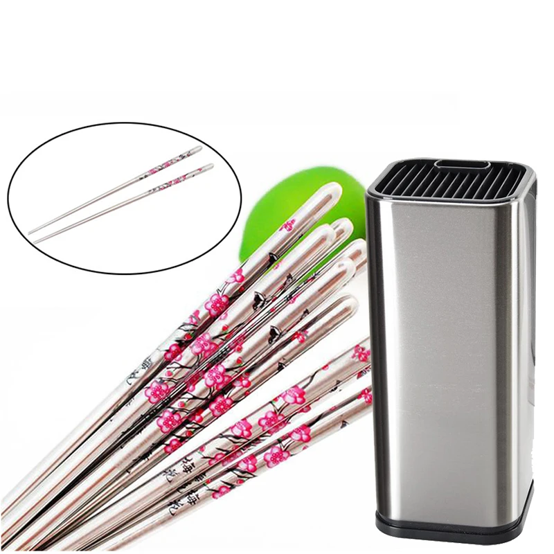 

Держатель для кухонных ножей из нержавеющей стали, креативный держатель для кухонных ножей + 5 пар палочек для палочек, 8 дюймов