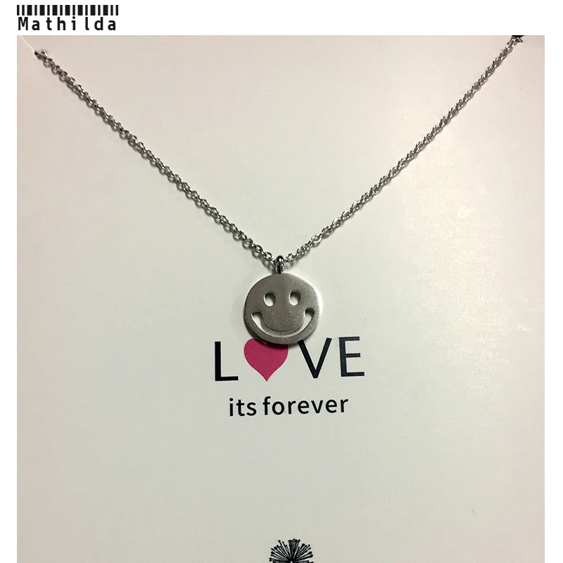 Титана нержавеющей смайлик счастливый круг кулон в форме диска ожерелье Золото