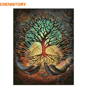 CHENISTORY Frame Picture Hands Tree DIY Painting By Number Landscape Acrylic Paint By Numbers Handpainted Picture By Numbers Art