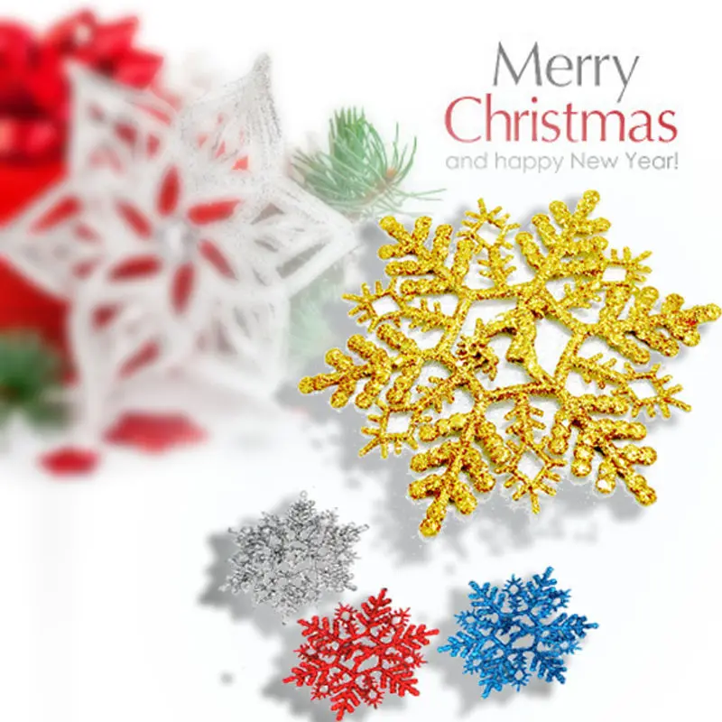 12pcs Plastic Snowflake Decorations 10cm Christmas Tree Snowflakes Pieces for Ornaments (Red) |