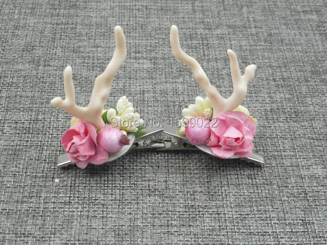 2 шт./компл. милый рога оленя для волос ручной работы зажимы цветка головной убор