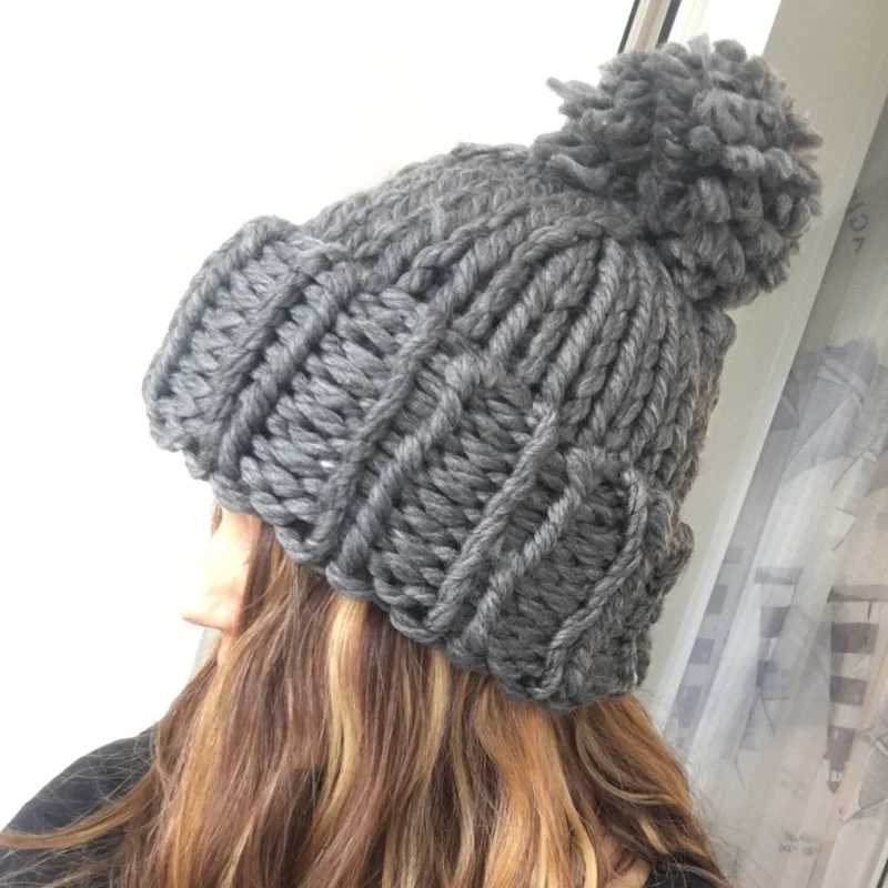 LERFEY женские вязаные шапки ручной работы грубая зимняя шапка теплые Skullies Beanies