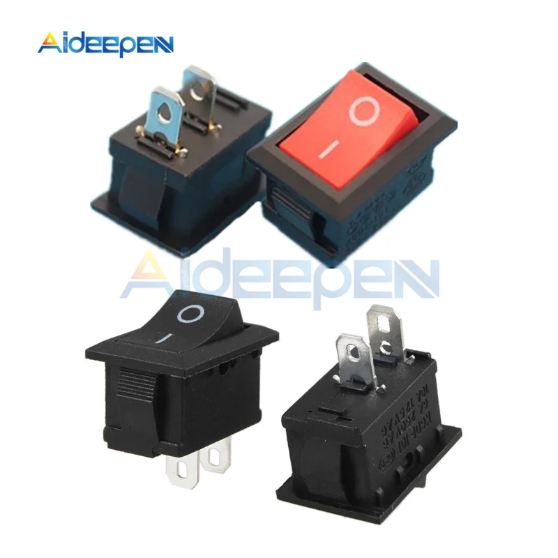 5Pcs Black Red 10 шт./лот, 125 В, 250 В, 6А, KCD1-101, 2-контактный, оснастка, вкл/выкл, автомобильная лодка, круглый Кулисный переключатель, черный, кнопочный, мини-тумблер - Цвет: 5Pcs Black Red