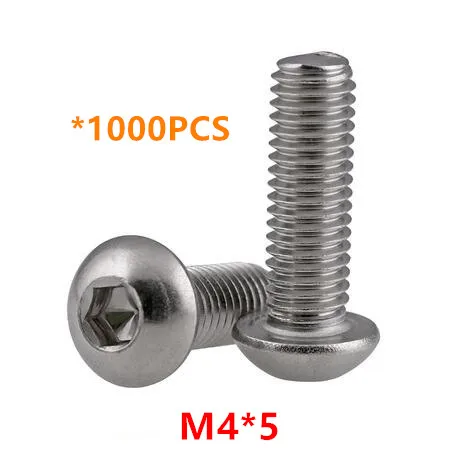 

1000pcs M4*5 Hex Socket Button Head Screws A2-70 Stainless steel Round head Mushroom Bolts ISO7380